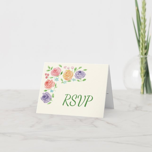 Convite RSVP de Recepção de Flores de Aquarela (Frente)