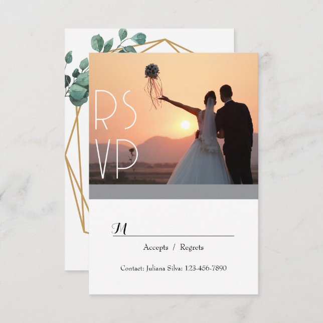 Convite RSVP de Script Greenery Elegante (Frente/Verso)