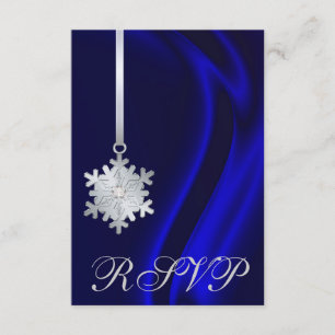 Convite RSVP de Silver de Seda Azul Snowflake
