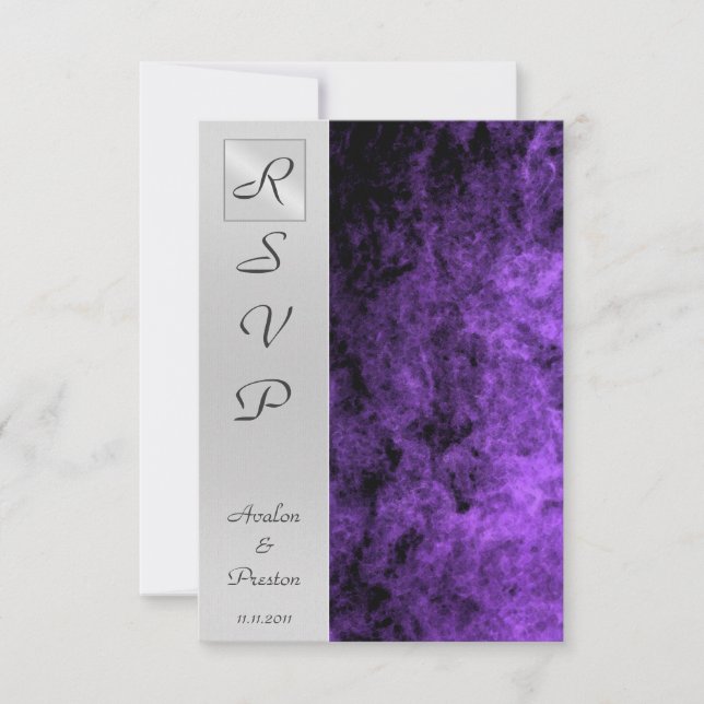 Convite Rsvp De Textura Roxa Monograma (Frente)