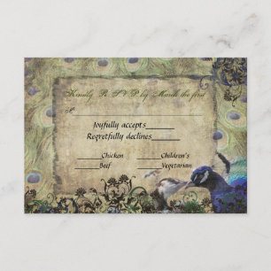 Convite RSVP do casamento do pavão do vintage