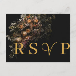 Convite RSVP Floral de Laranja Vintage Escuro