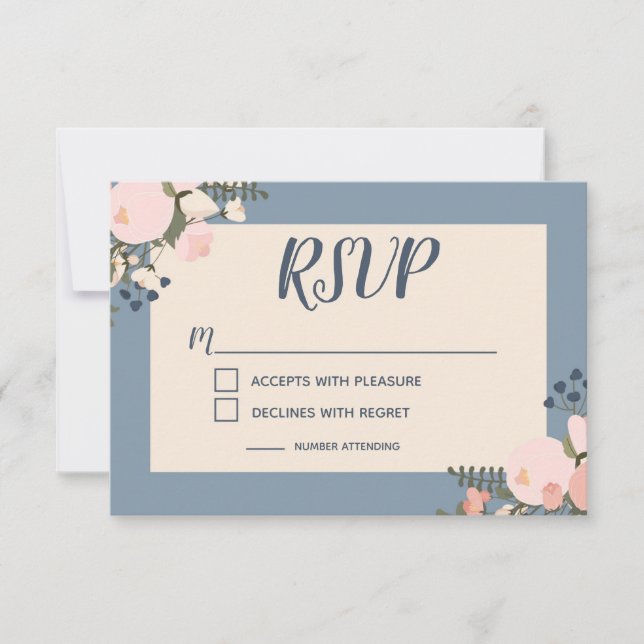 Convite RSVP Floral Dusty Blue (Frente)