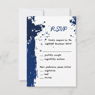 Convite RSVP - Mancha de Tinta Azul Real