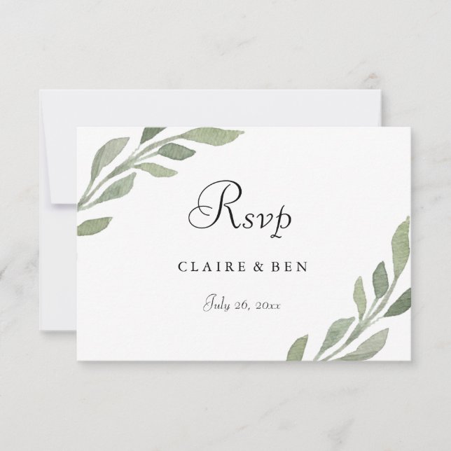 Convite RSVP para Casamento de Folha Elegante Gree (Frente)