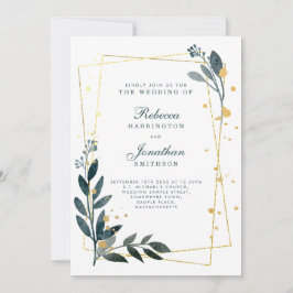 Convite RSVP para Casamento Dourado Elegante Green
