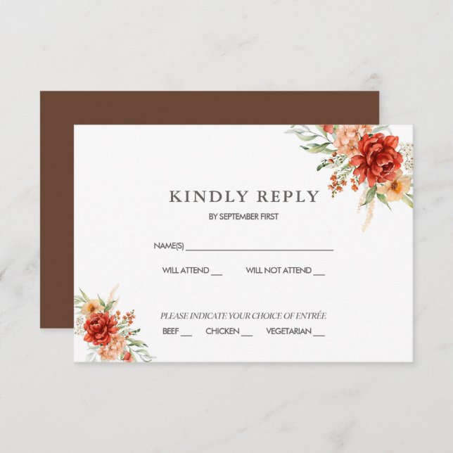 Convite RSVP para Casamento Floral Rustic Boho (Frente/Verso)