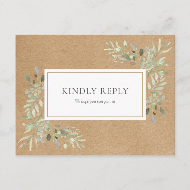 Convite RSVP para Casamento Rustic Kraft Greenery (Frente)