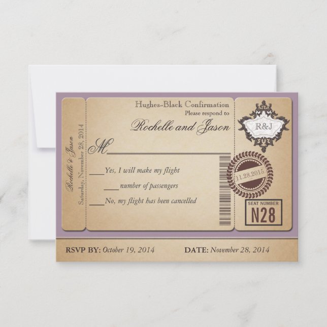 Convite RSVP Passagem Vintage (Frente)