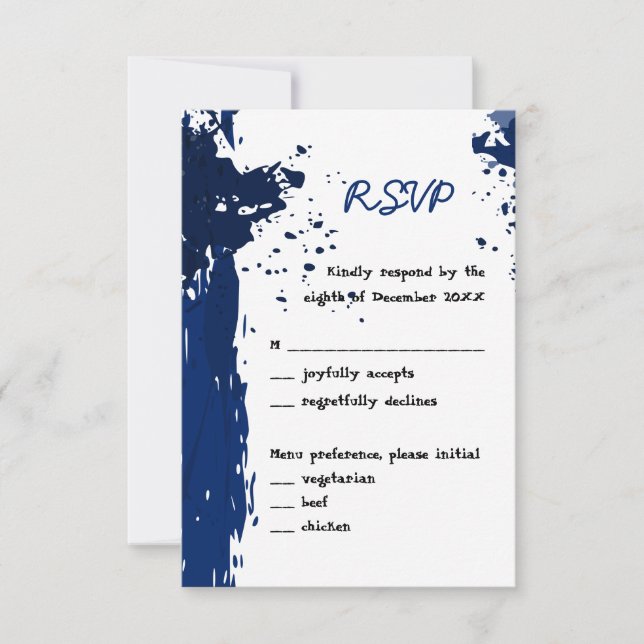 Convite RSVP - Tinta Azul Real com Salpicos (Frente)