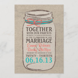 Convite Russo Para Casamento Mason Jar - Coral Tea