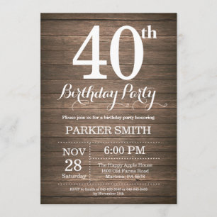 Convite Rustic aniversário de 40 anos