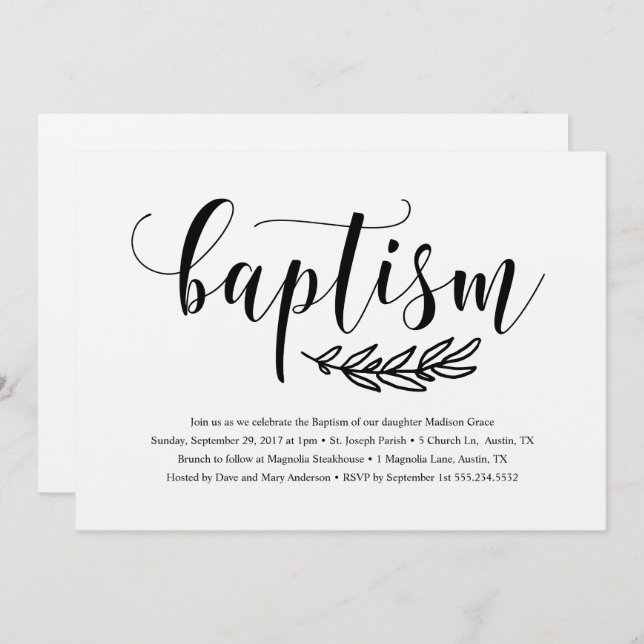 Convite Rustic Baptism (Frente/Verso)