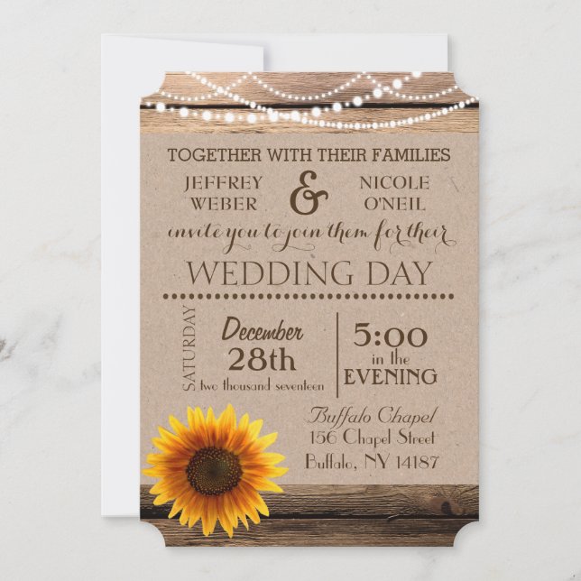 Convite Rustic Barn Sunflower Wood Weditation (Frente)