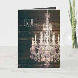 Convite Rustic Barn Wood Chandelier wedding