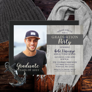 Convite Rustic Beach Nautical Photo Graduation Party