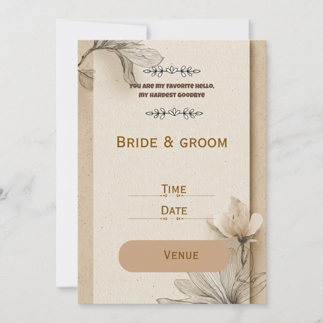 Convite Rustic Bege Floral Convite de Casamento  (Frente)