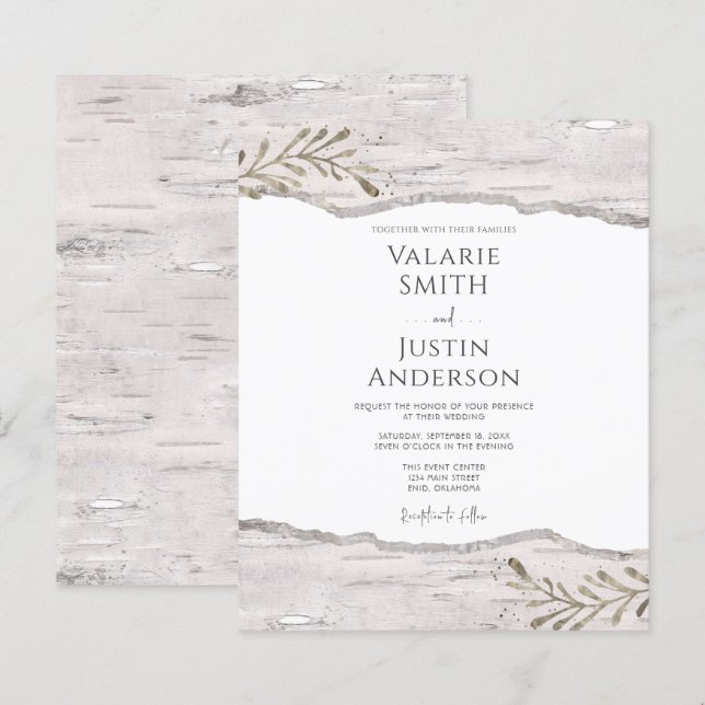 Convite Rustic Birch Wood Wedation (Frente/Verso)