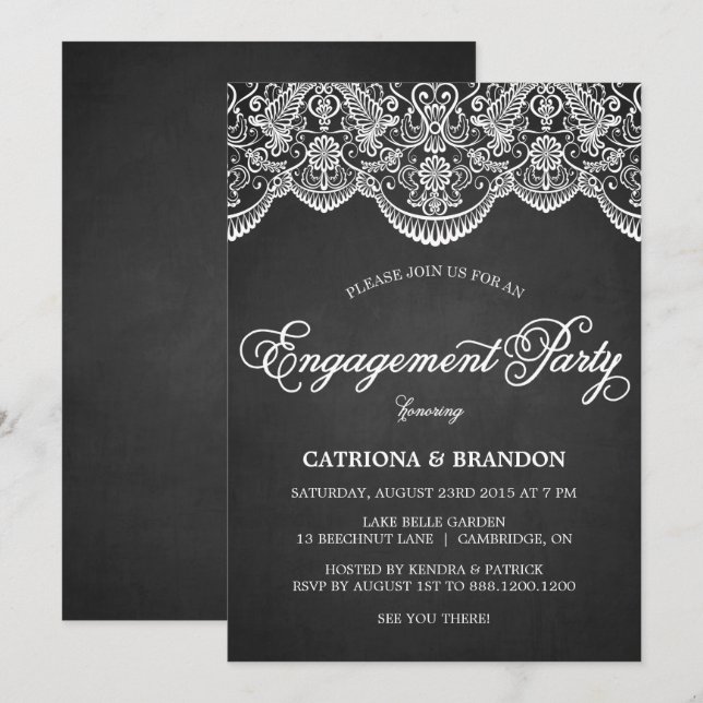 Convite Rustic Brocade Lace Festa de noivado (Frente/Verso)