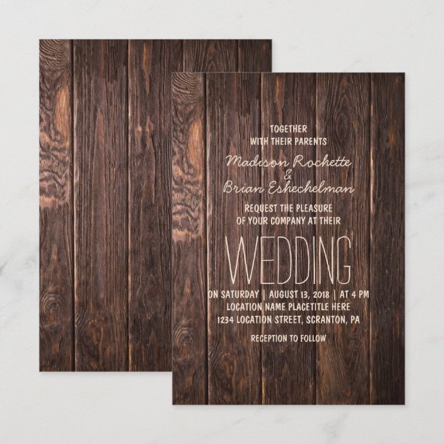 Convite Rustic Brown Wooden Pallet Para Casamento (Frente/Verso)
