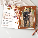 Convite Rustic Burgundy Terracotta Floral QR Code Wedding<br><div class="desc">Amaze your guests with this elegant all in one wedding invite featuring beautiful flowers and modern typography with QR Code for online RSVP or add your venue location URL to help your guests locate your wedding venue faster. Simply add your event details on this easy-to-use template and adorn this card...</div>