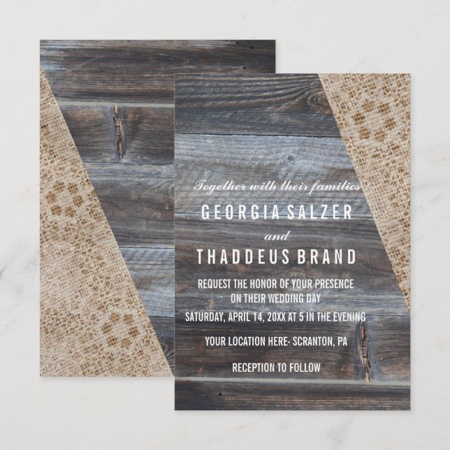 Convite Rustic Burlap e Wooden Weding (Frente/Verso)