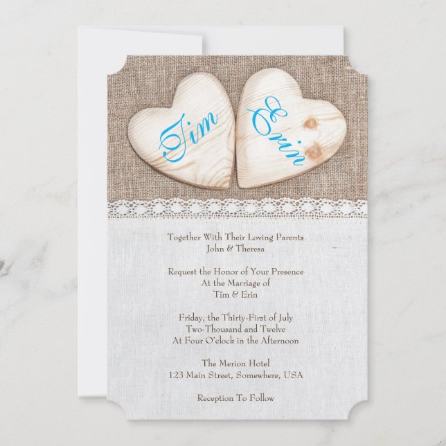 Convite Rustic Burlap & Lace Wedation 5x7 (Frente)