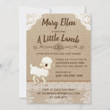 Convite Rustic Burlap Little Lamb Chá de fraldas