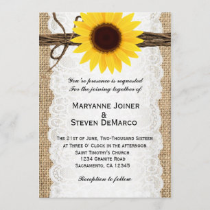 Convite Rustic Burlap Sunflower Casation