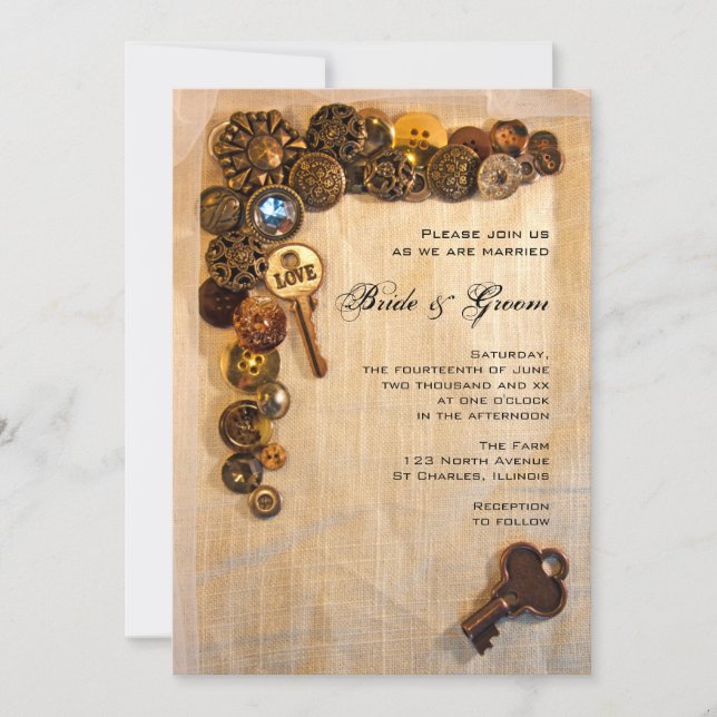 Convite Rustic Buttons Casamento (Frente)