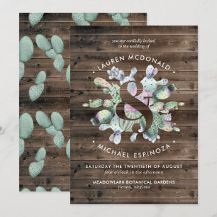 Convite Rustic Cactus & Barnwood Para Casamento