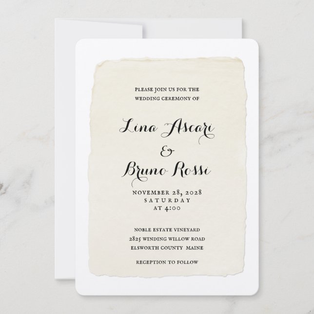 Convite Rustic Caneta & Script Ink Para Casamento (Frente)