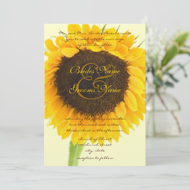 Convite Rustic Country Barn Sunflower (Em pé/Frente)
