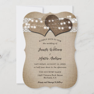 Convite Rustic Country Burlap and Lace Wedation