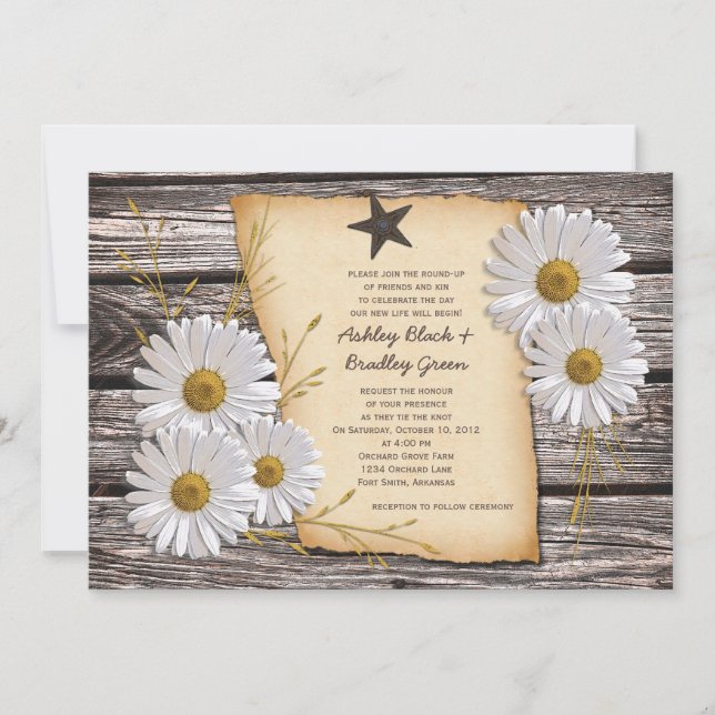 Convite Rustic Country Daisy Weding (Frente)