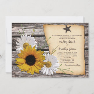 Convite Rustic Country Sunflower Daisy Weditation
