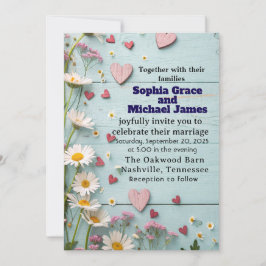 Convite Rustic Daisy & Heart Weding
