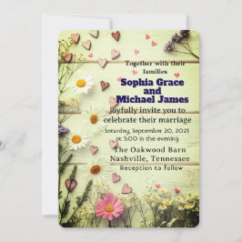 Convite Rustic Daisy & Heart Weding