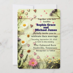 Convite Rustic Daisy & Heart Weding
