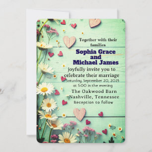 Convite Rustic Daisy & Heart Weding