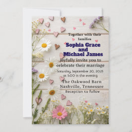 Convite Rustic Daisy & Heart Weding