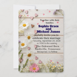 Convite Rustic Daisy & Heart Weding