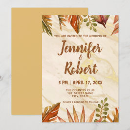 Convite Rustic Dourado para Casamento de Mármore T