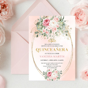 Convite Rustic Dusty Pink Rose Gold Quinceañera
