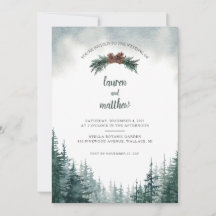 Convite Rustic Evergreen Casamento no inverno