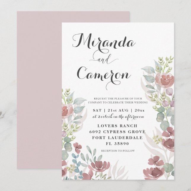 Convite Rustic Floral Burnt Orange Casamento (Frente/Verso)