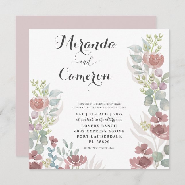 Convite Rustic Floral Burnt Orange Casamento (Frente/Verso)