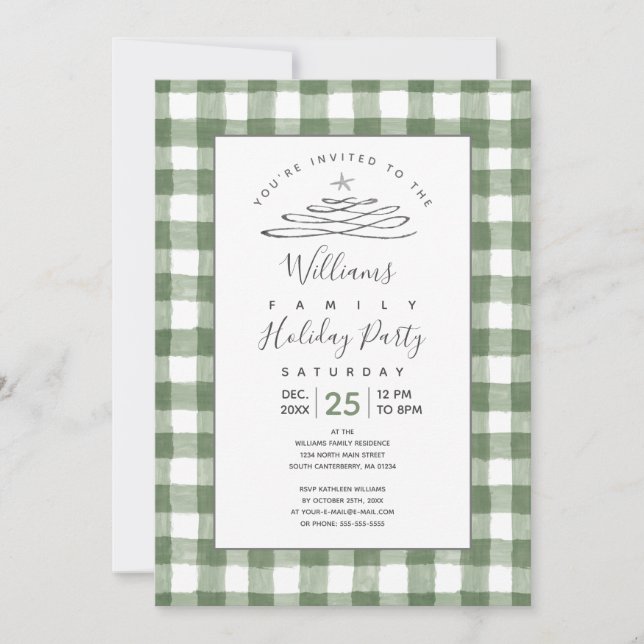 Convite Rustic Green Gingham Holiday (Frente)
