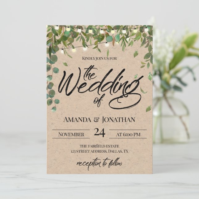 Convite Rustic Greenery Wedding (Em pé/Frente)