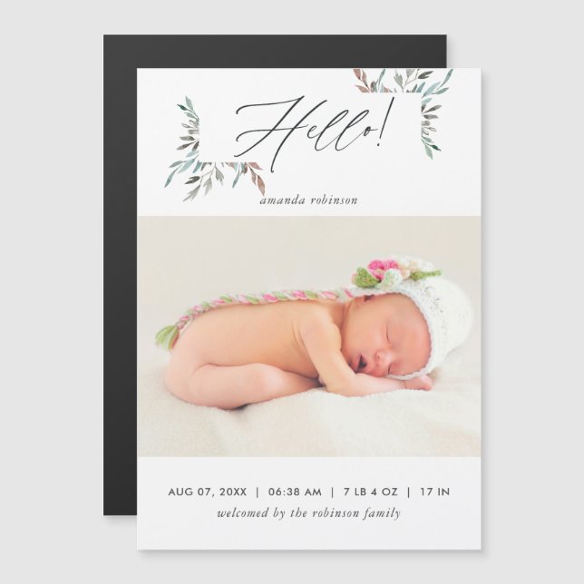 Convite Rustic Greenery Winter Baby Girl Foto Birth (Frente/Verso)